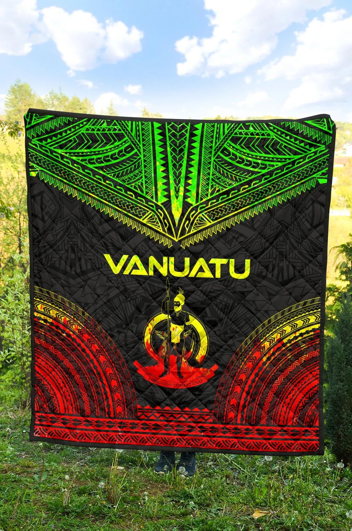 Vanuatu Premium Quilt - Vanuatu Coat Of Arms Polynesian Chief Reggae Version