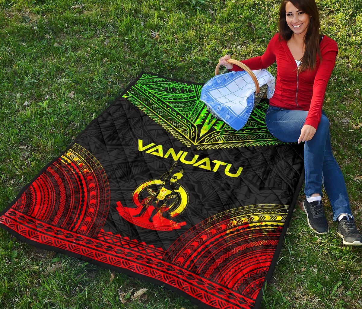 Vanuatu Premium Quilt - Vanuatu Coat Of Arms Polynesian Chief Reggae Version
