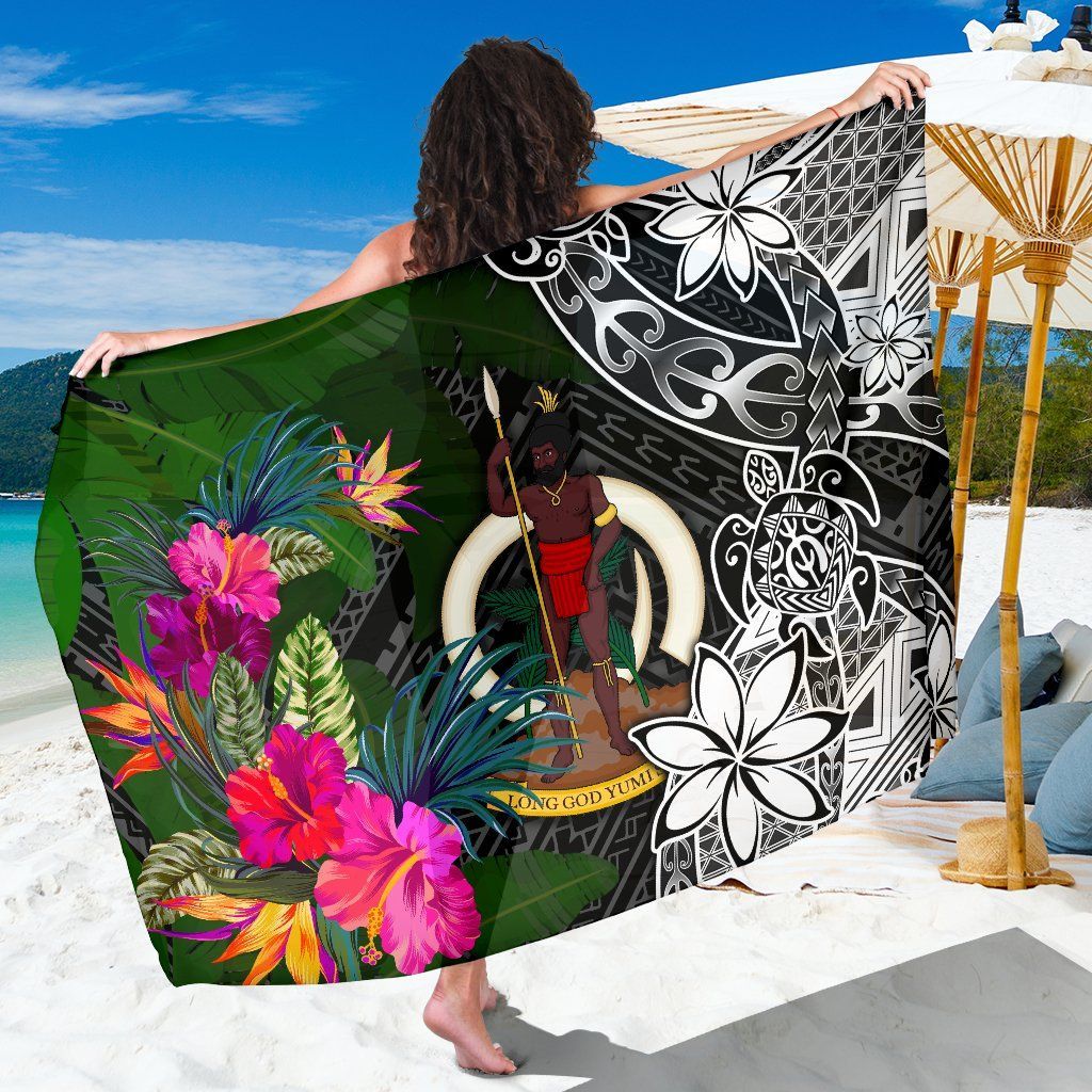 Vanuatu Sarong - Turtle Plumeria Banana Leaf