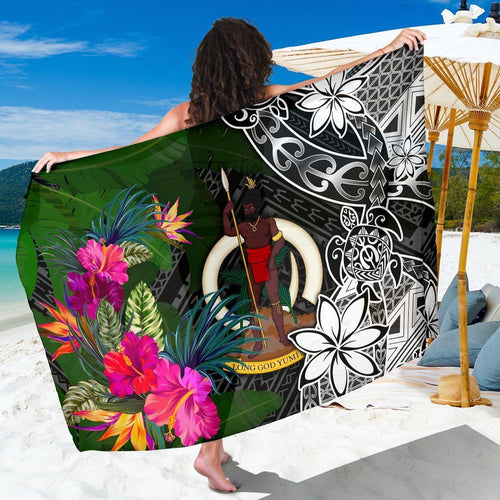 Vanuatu Sarong - Turtle Plumeria Banana Leaf