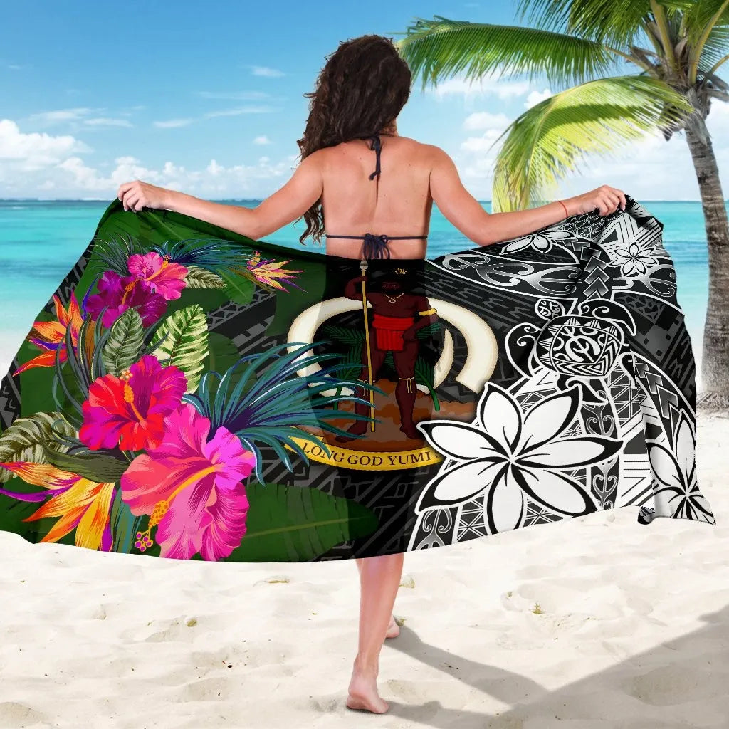 Vanuatu Sarong - Turtle Plumeria Banana Leaf