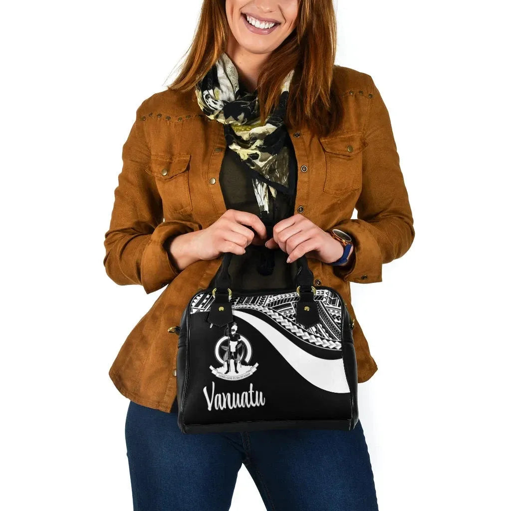 Vanuatu Shoulder Handbag - White Polynesian Tentacle Tribal Pattern