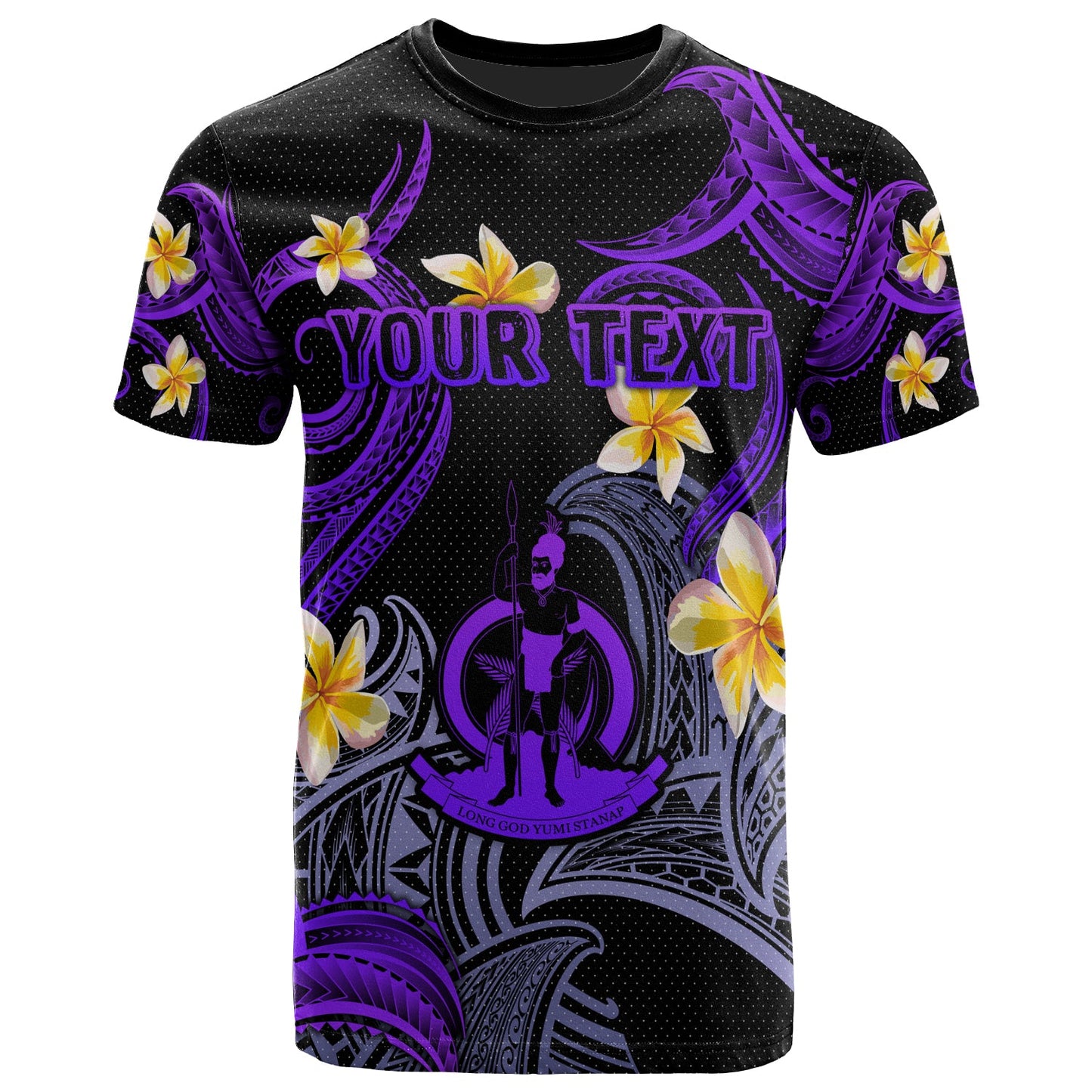Vanuatu T-shirt - Custom Personalised Polynesian Waves with Plumeria Flowers (Purple)