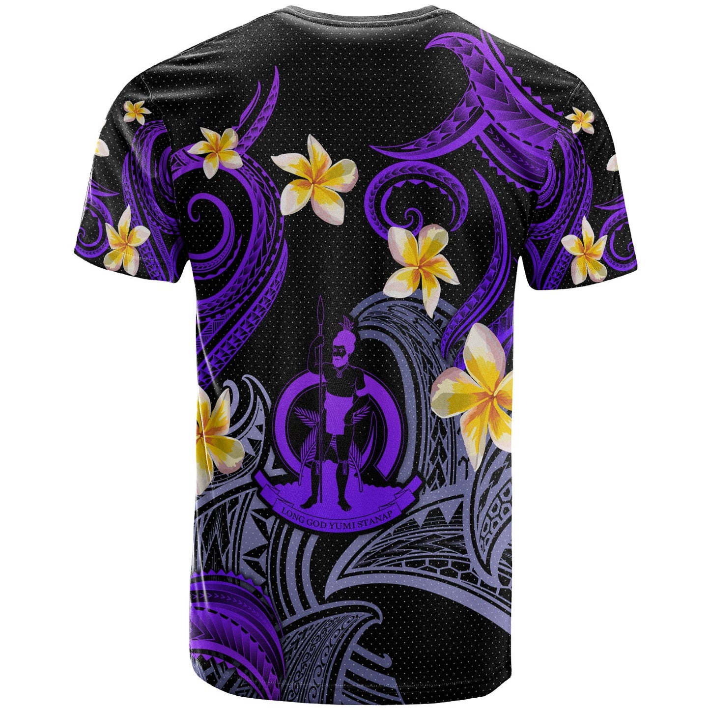 Vanuatu T-shirt - Custom Personalised Polynesian Waves with Plumeria Flowers (Purple)