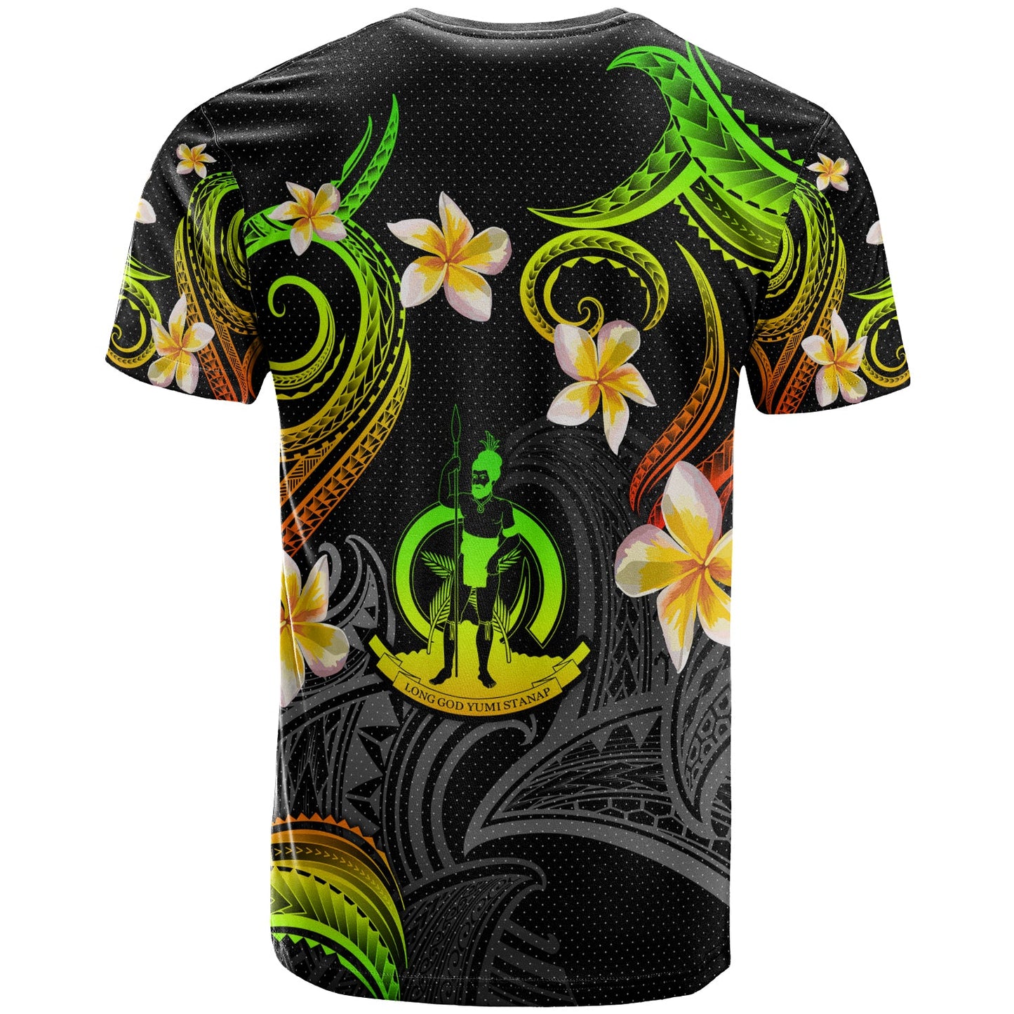 Vanuatu T-shirt - Custom Personalised Polynesian Waves with Plumeria Flowers (Reggae)