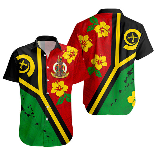 Vanuatu Short Sleeve Shirt Tribal Polynesia Tattoo With Map