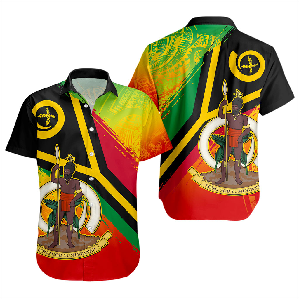 Vanuatu Short Sleeve Shirt Tribal Pattern Flag Grunge