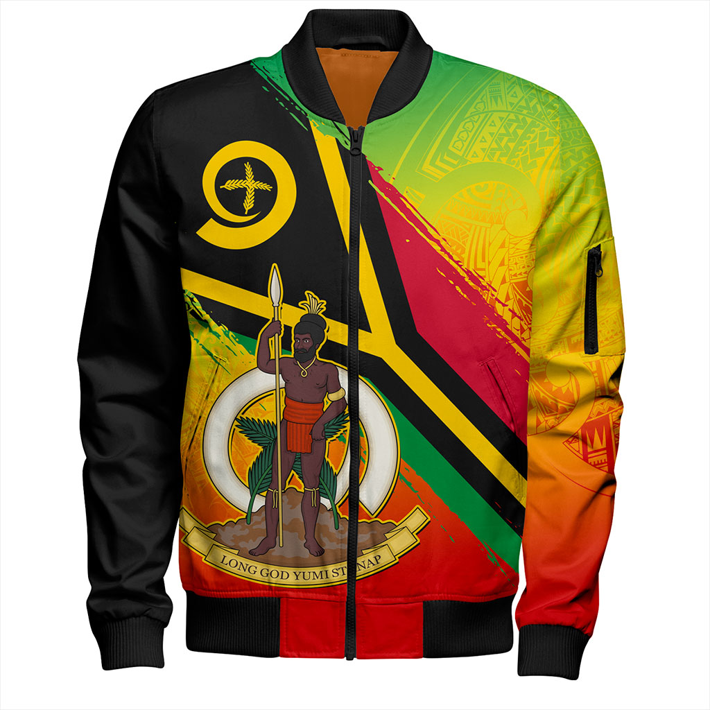 Vanuatu Bomber Jacket Tribal Pattern Flag Grunge