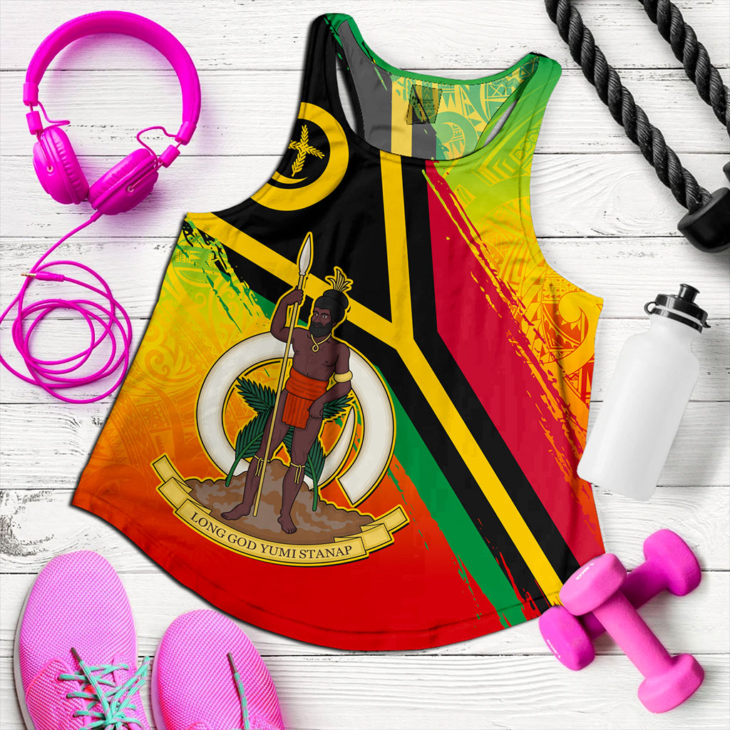 Vanuatu Women Tank Tribal Pattern Flag Grunge