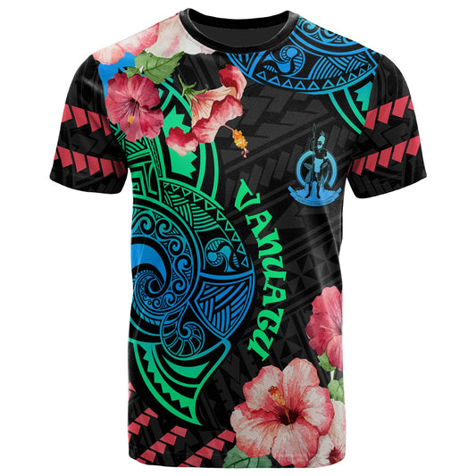 Vanuatu T-Shirt - Polynesian Pride with Hibicus Flower Tribal Pattern