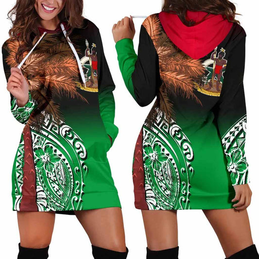 Vanuatu Female Hoodie Dress Polynesian Palm Tree Flag
