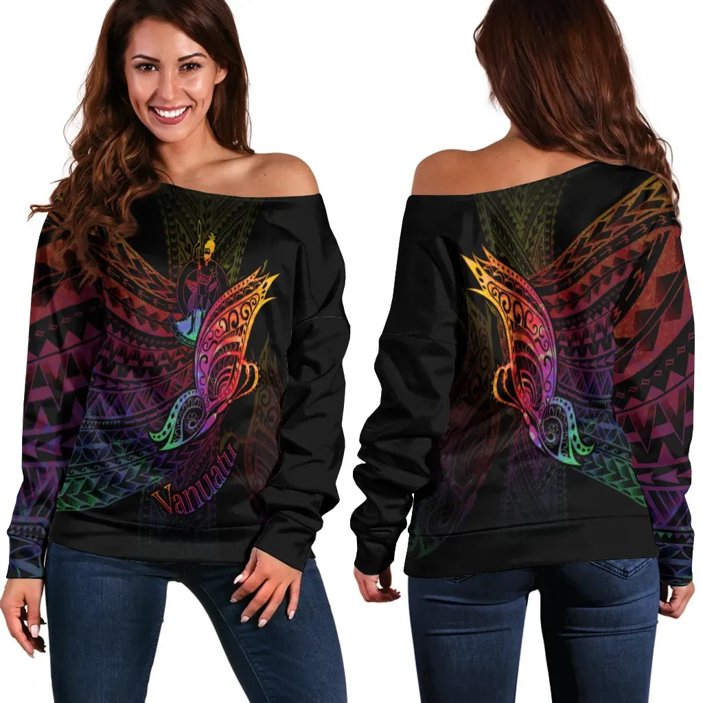 Vanuatu Women Off Shoulder Sweater - Butterfly Polynesian Style