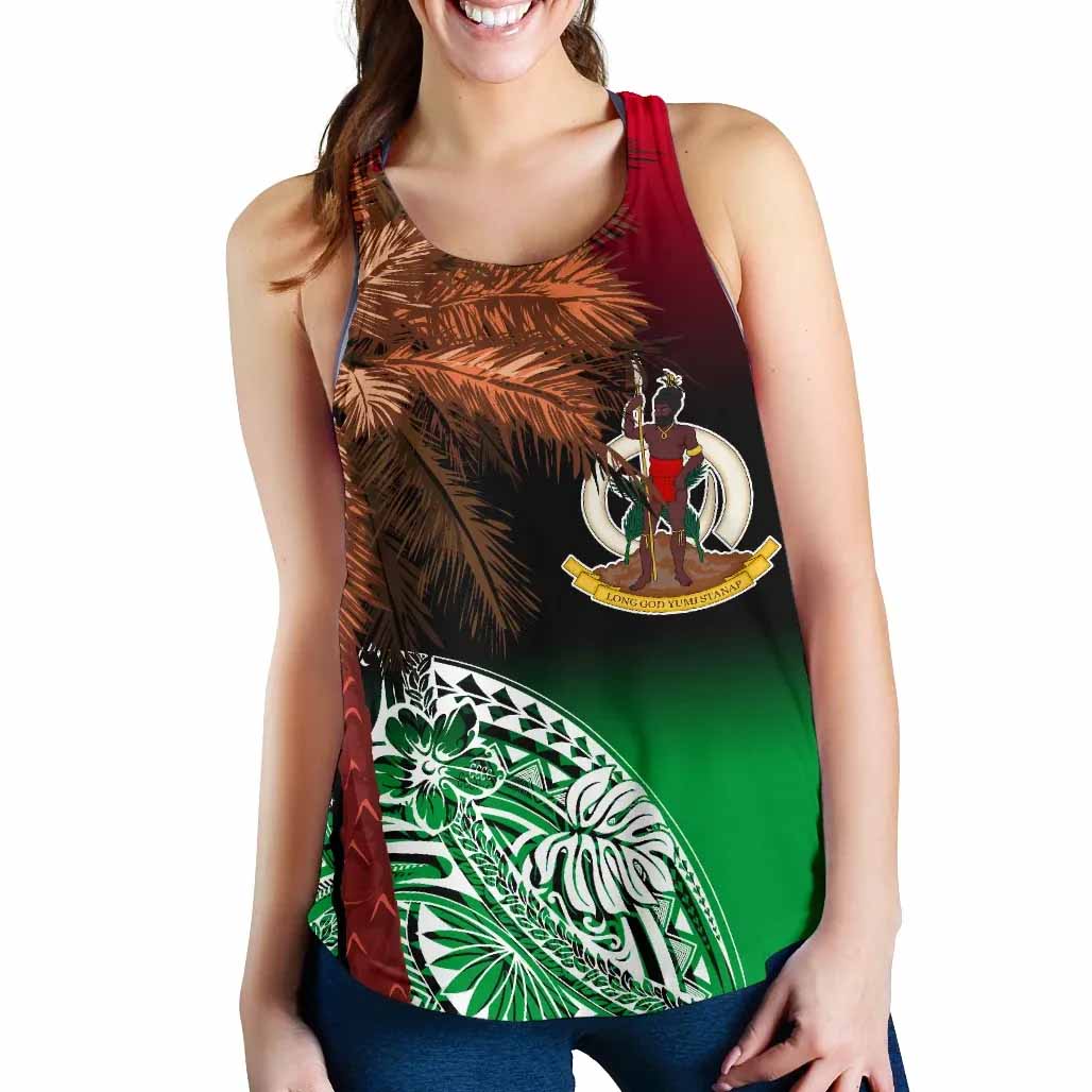 Vanuatu Women Racerback Tank Polynesian Palm Tree Flag