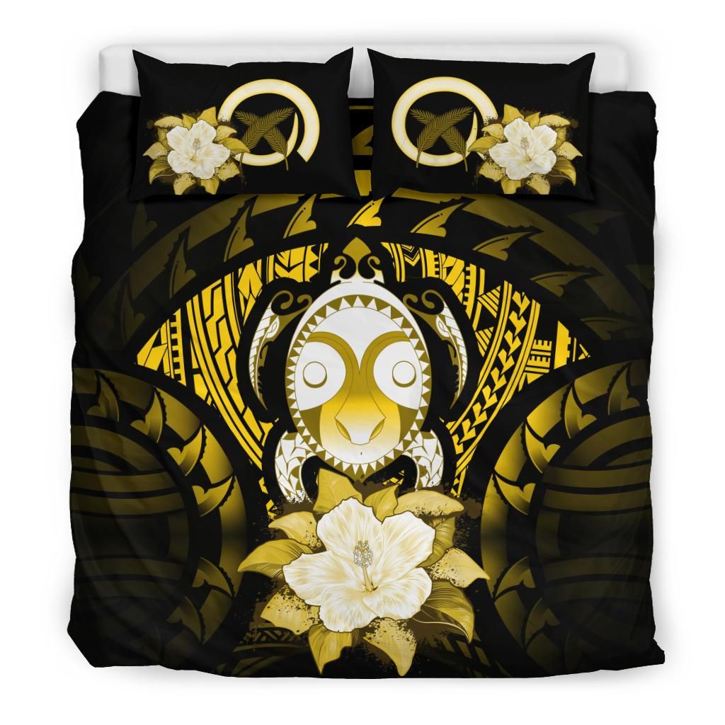 Vanuatu Duvet Cover Set - Turtle Tiki Face & Yellow Hibiscus