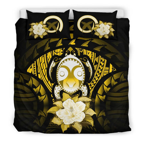 Vanuatu Duvet Cover Set - Turtle Tiki Face & Yellow Hibiscus