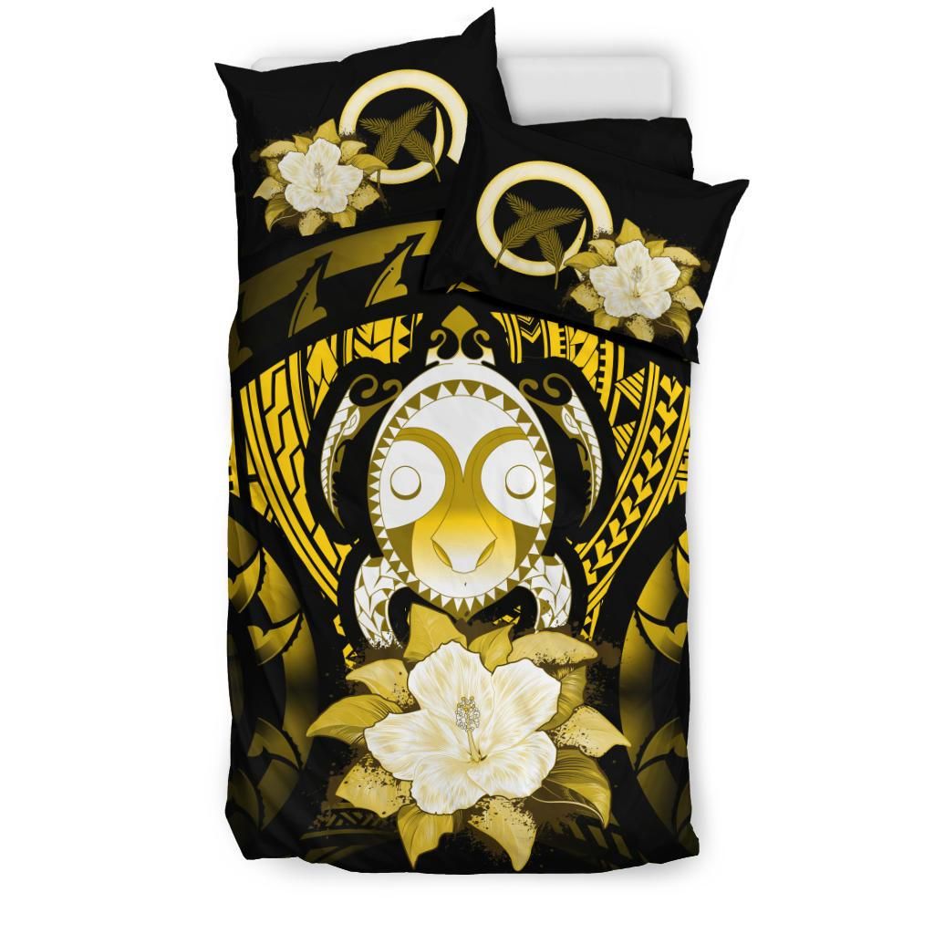 Vanuatu Duvet Cover Set - Turtle Tiki Face & Yellow Hibiscus