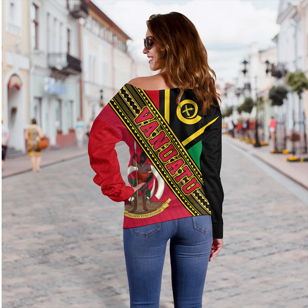 Vanuatu Off Shoulder Sweatshirt Flag And Coat Of Arms