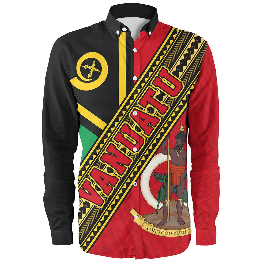 Vanuatu Long Sleeve Shirt Flag And Coat Of Arms
