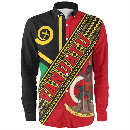Vanuatu Long Sleeve Shirt Flag And Coat Of Arms