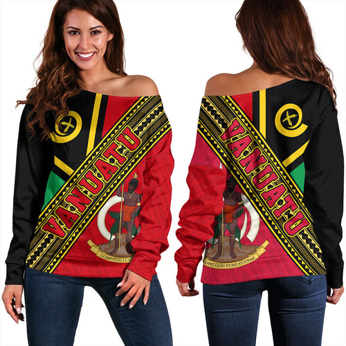 Vanuatu Off Shoulder Sweatshirt Flag And Coat Of Arms