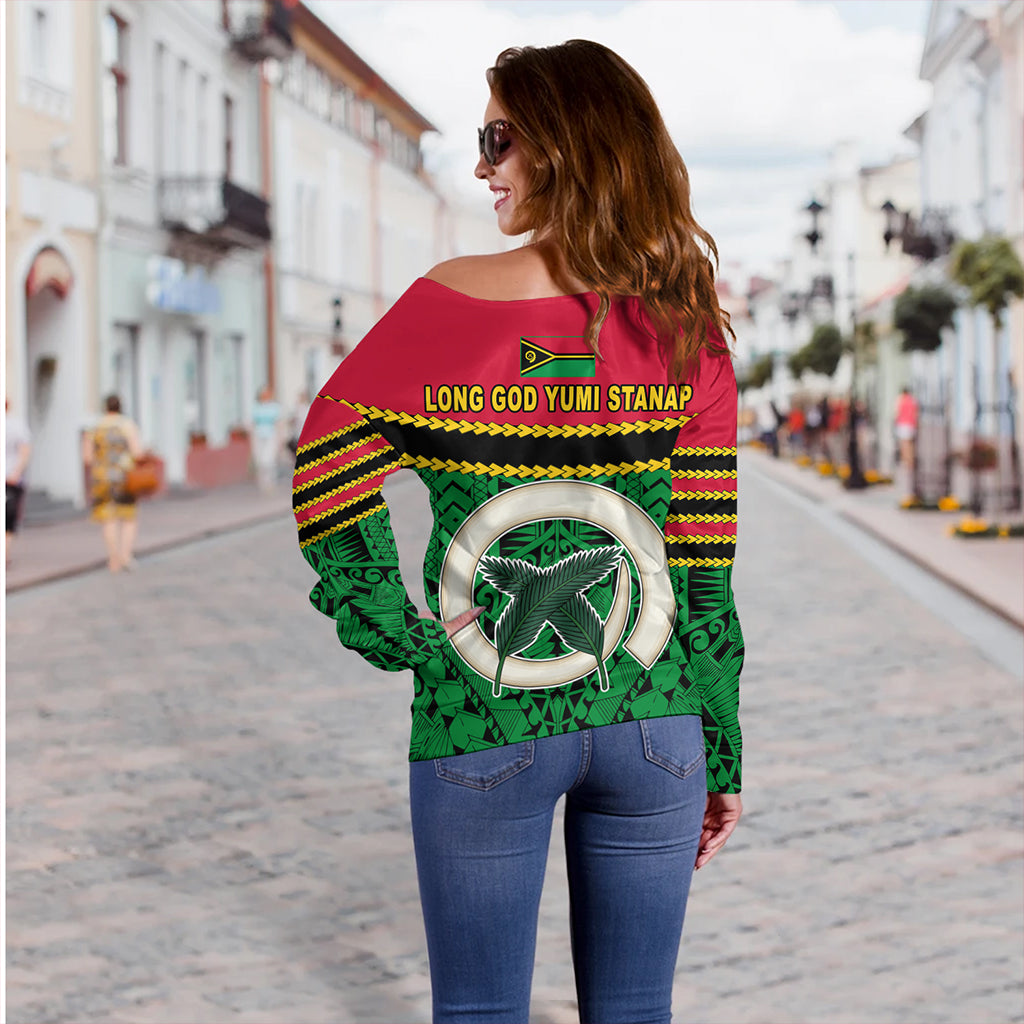 Vanuatu Off Shoulder Sweatshirt Melanesian Tribal Pattern