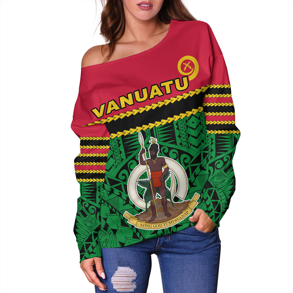 Vanuatu Off Shoulder Sweatshirt Melanesian Tribal Pattern