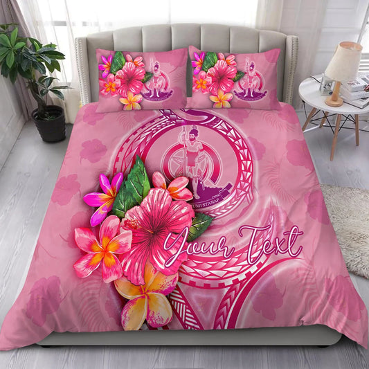 Vanuatu Polynesian Custom Personalised Bedding Set - Floral With Seal Pink