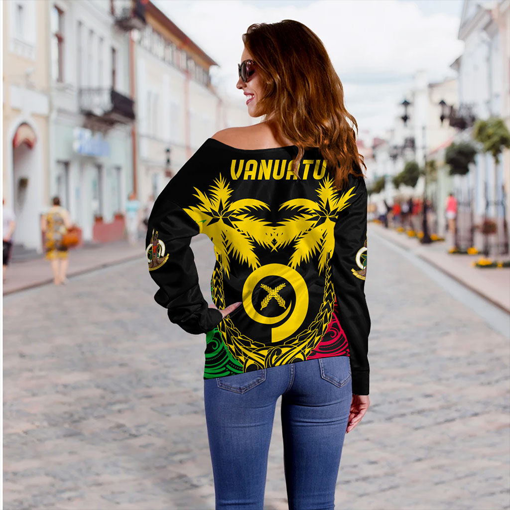 Vanuatu Off Shoulder Sweatshirt Tribal Pattern Coconut