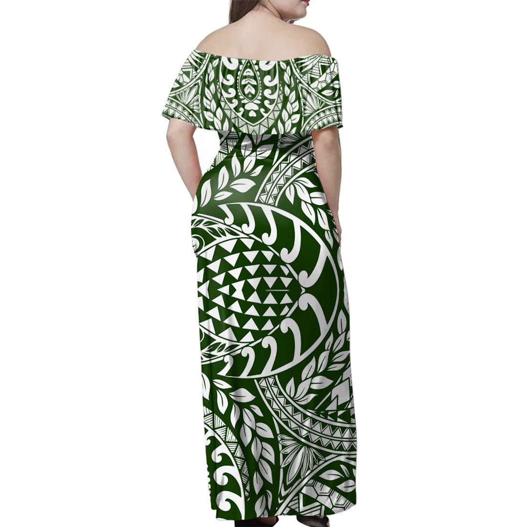 Polynesia Combo Dress And Shirt Tribal Print Fabric Leave