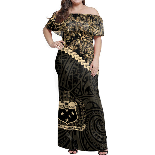 Samoa Woman Off Shoulder Long Dress Coconut Tree Style