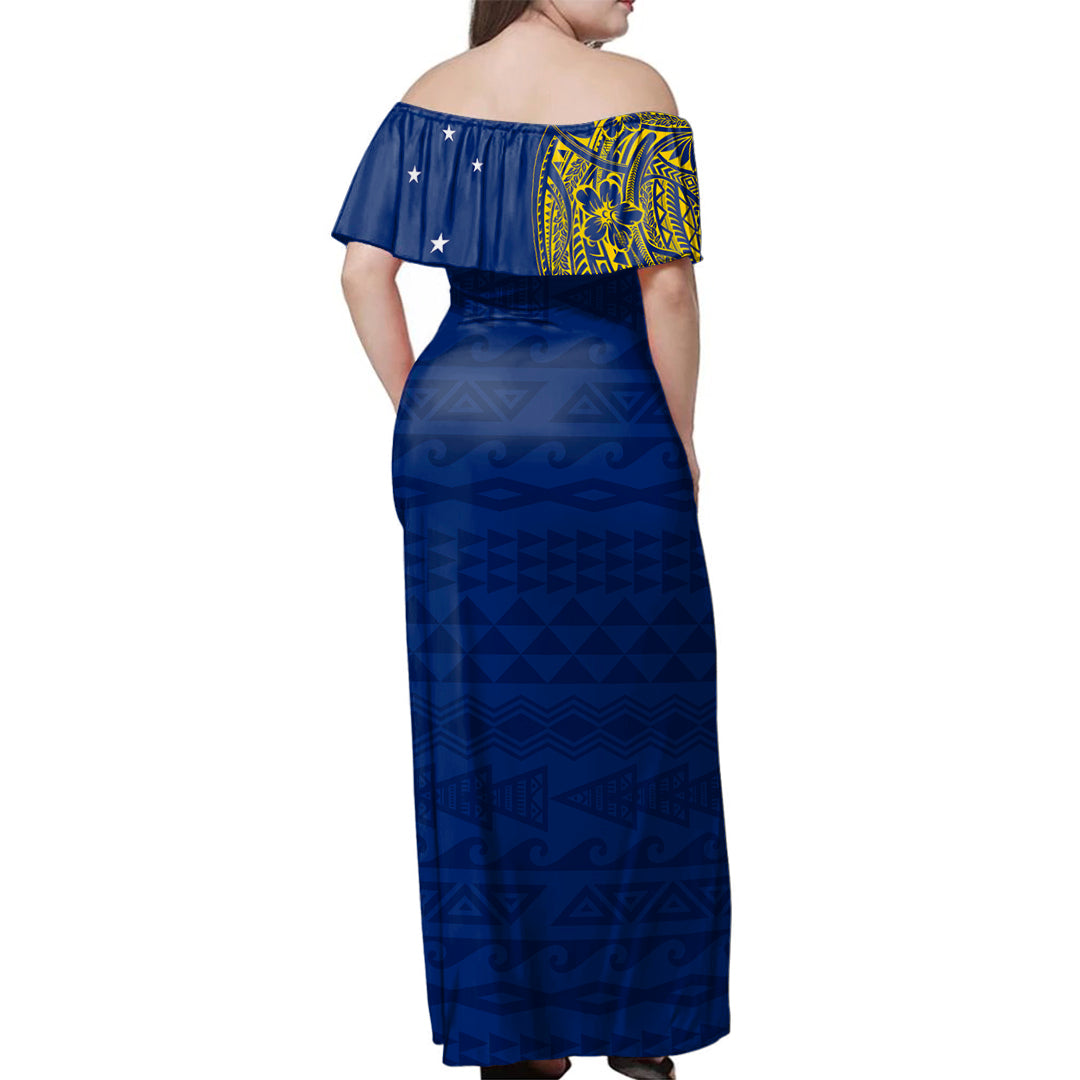 Tokelau Woman Off Shoulder Long Dress Polynesian Flag With Coat Of Arms