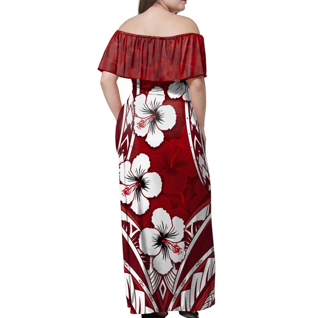 Fiji Combo Dress And Shirt Hibiscus Red Pattern