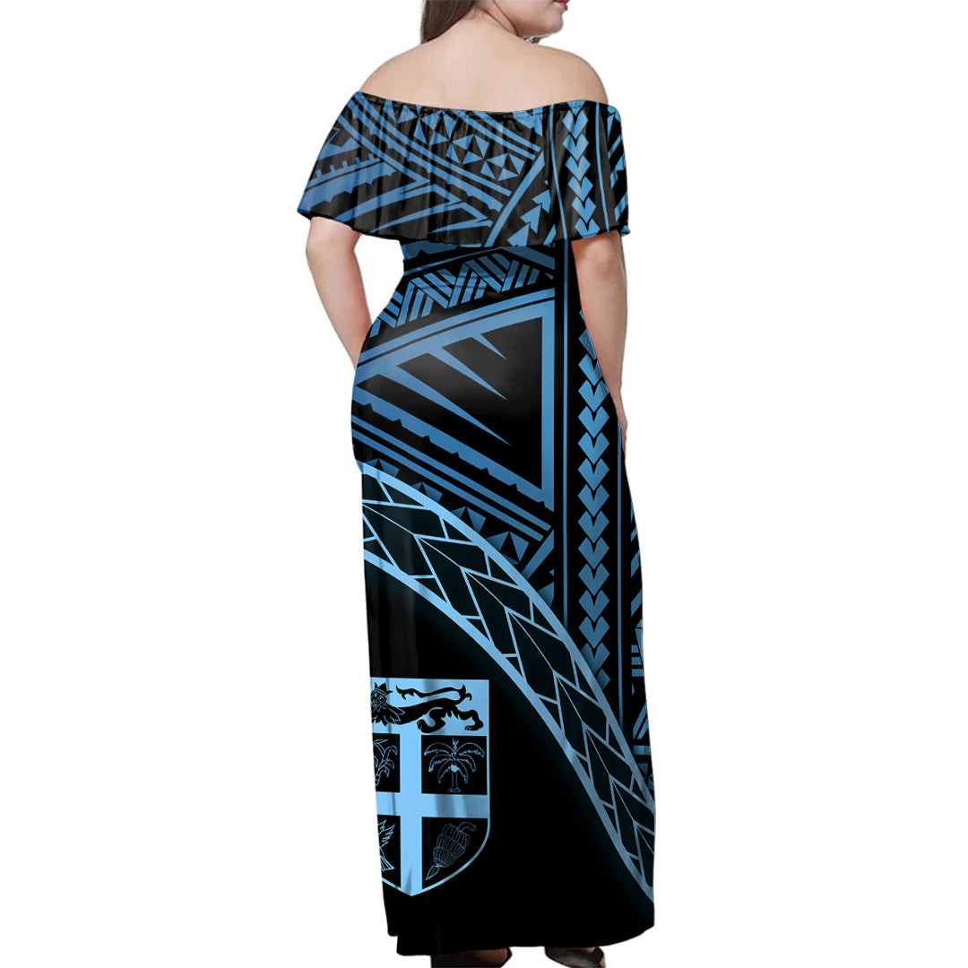 Fiji Woman Off Shoulder Long Dress Polynesian Tribal Coat Of Arms