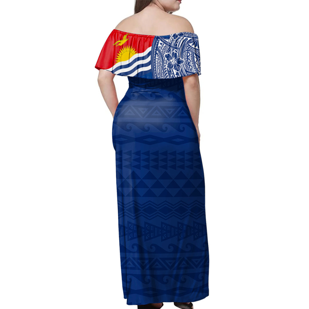Kiribati Woman Off Shoulder Long Dress Polynesian Flag With Coat Of Arms
