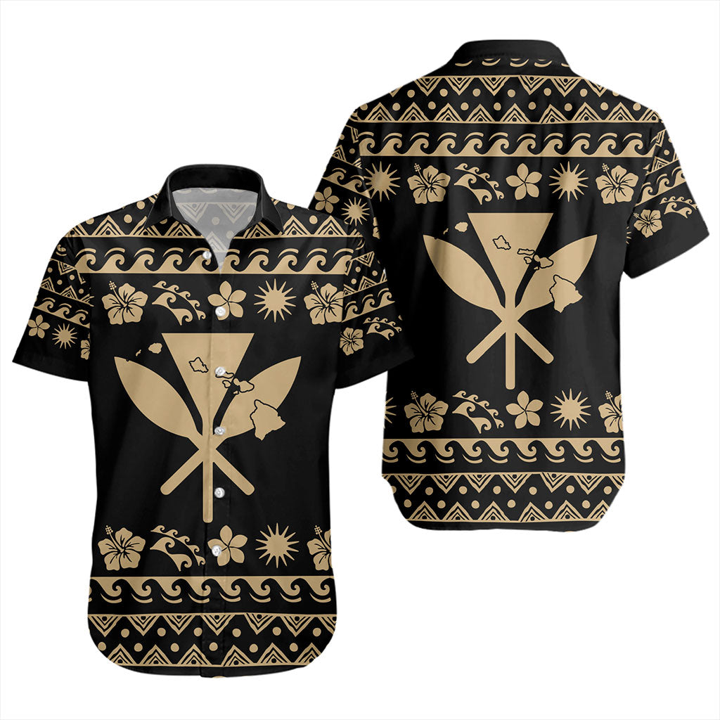 Hawaii Short Sleeve Shirt Kanaka Map Vintage Set Hawaiian Symbols