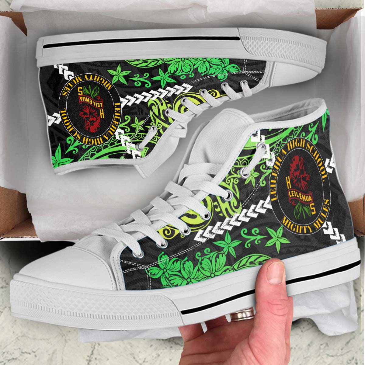 Hawaii High Top Shoes - Leilehua High School Polynesian Tribal Pattern