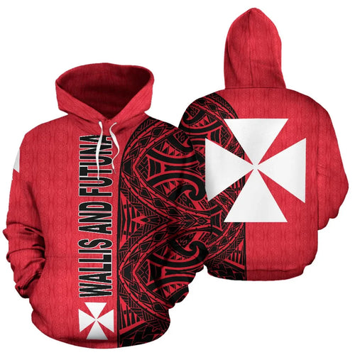 Wallis And Futuna All Over Hoodie - Black Shoulder Style