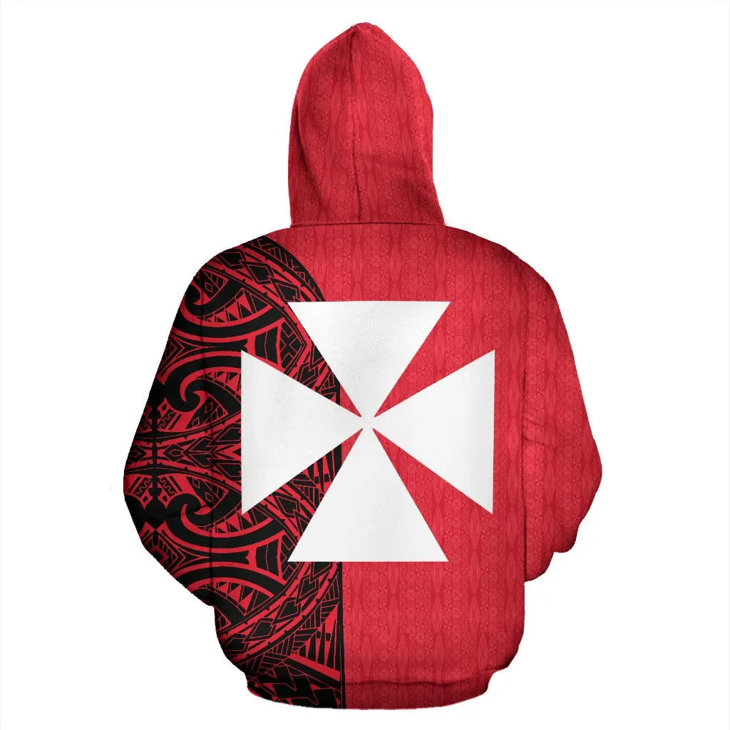 Wallis And Futuna All Over Hoodie - Black Shoulder Style