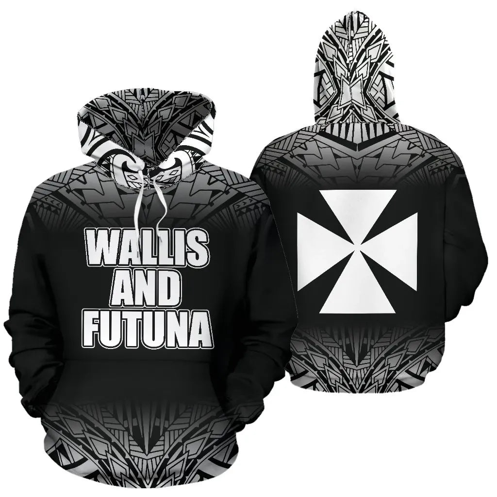 Wallis and Futuna All Over Hoodie Fog Black Style