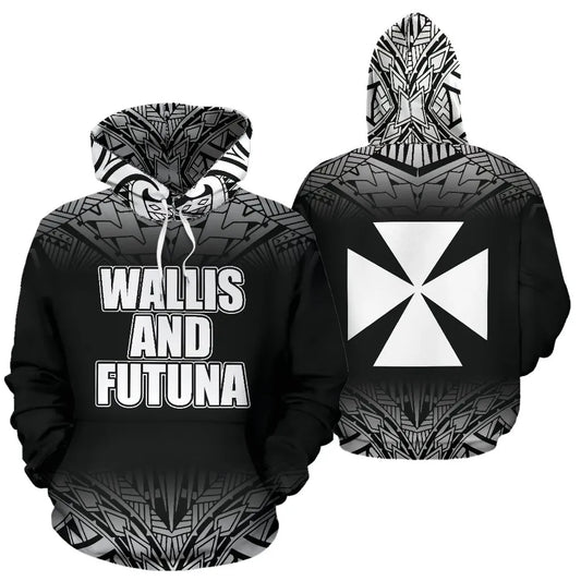 Wallis and Futuna All Over Hoodie Fog Black Style