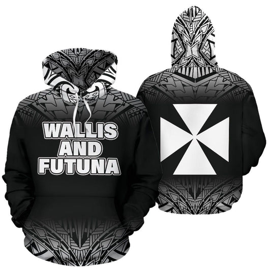 Wallis And Futuna All Over Hoodie - Polynesian Fog Black Style