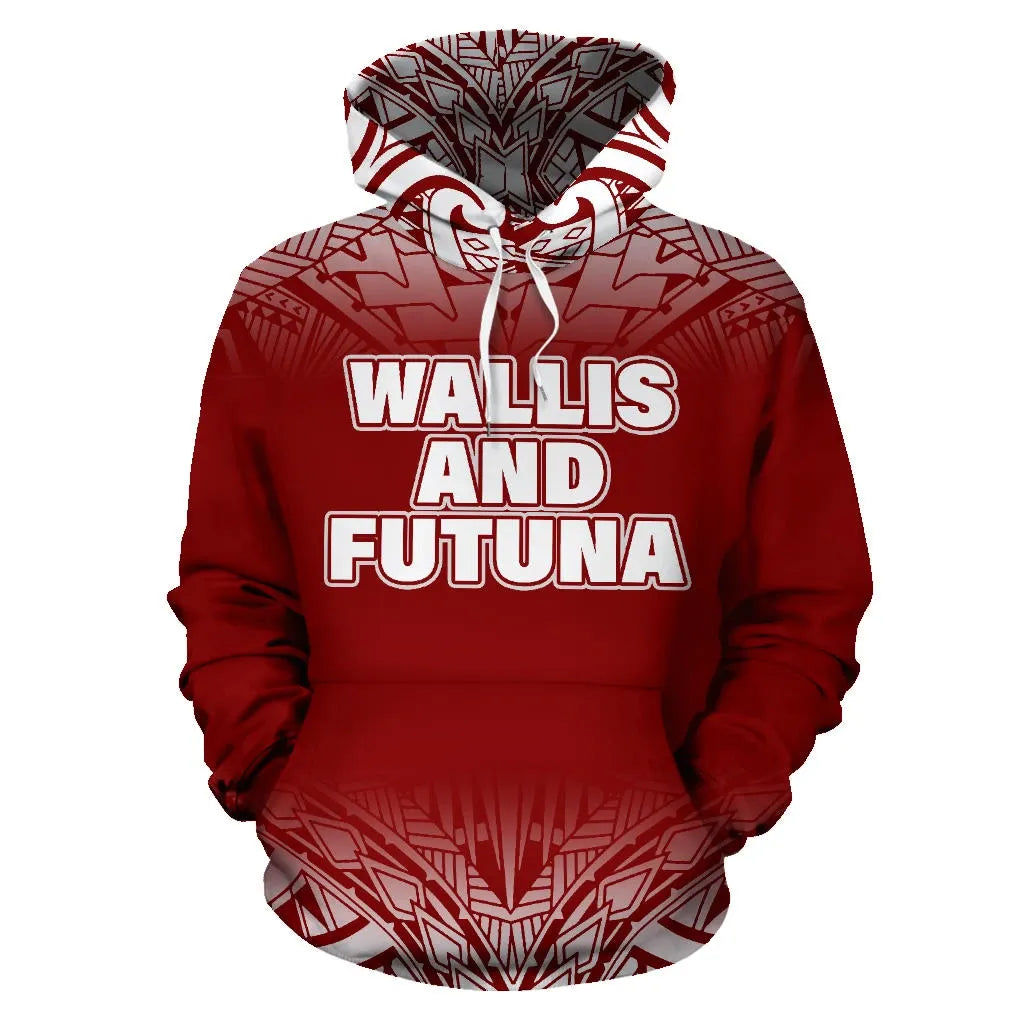 Wallis And Futuna All Over Hoodie - Polynesian Fog Red Style