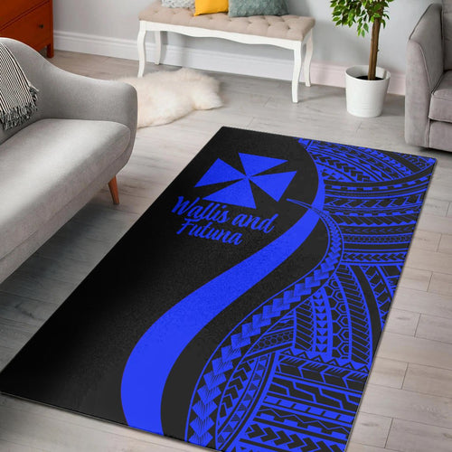 Wallis and Futuna Area Rug - Blue Polynesian Tentacle Tribal Pattern