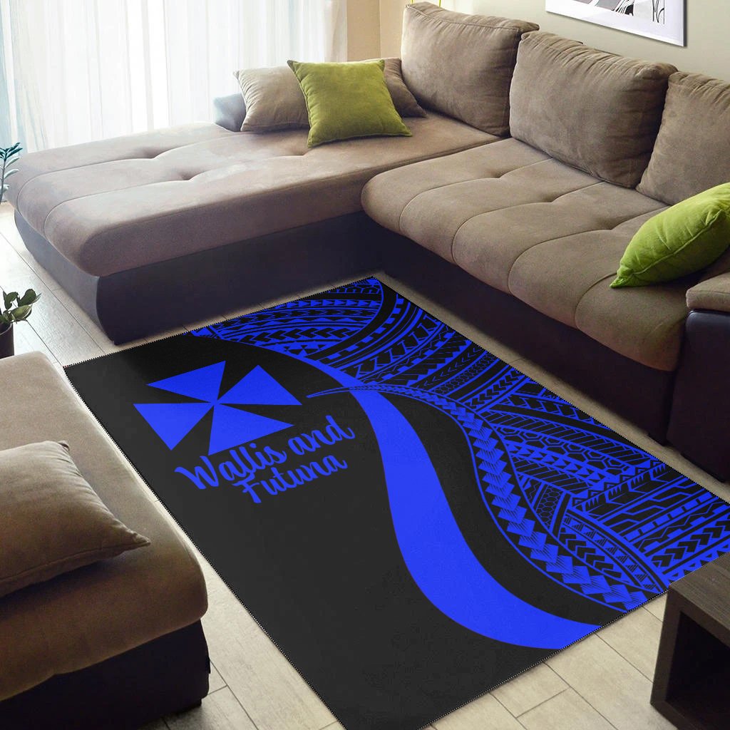 Wallis and Futuna Area Rug - Blue Polynesian Tentacle Tribal Pattern
