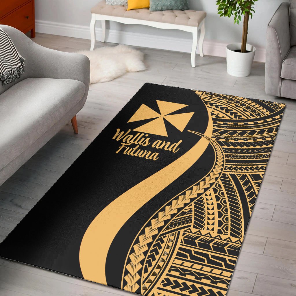 Wallis and Futuna Area Rug - Gold Polynesian Tentacle Tribal Pattern