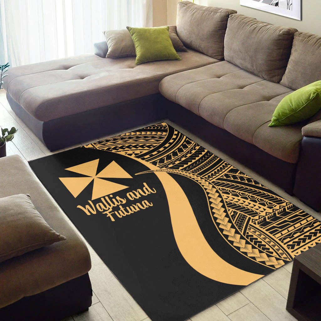 Wallis and Futuna Area Rug - Gold Polynesian Tentacle Tribal Pattern