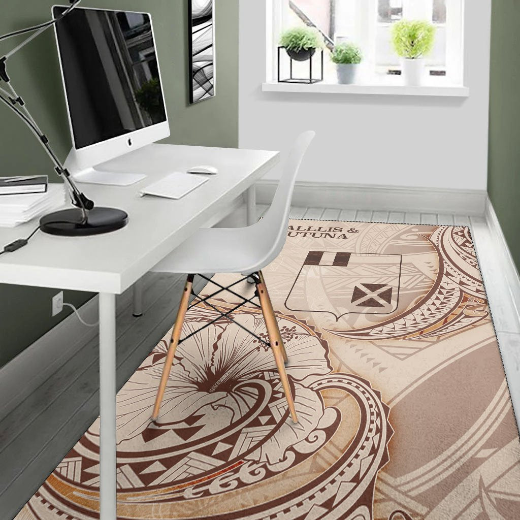 Wallis and Futuna Area Rug - Hibiscus Flowers Vintage Style