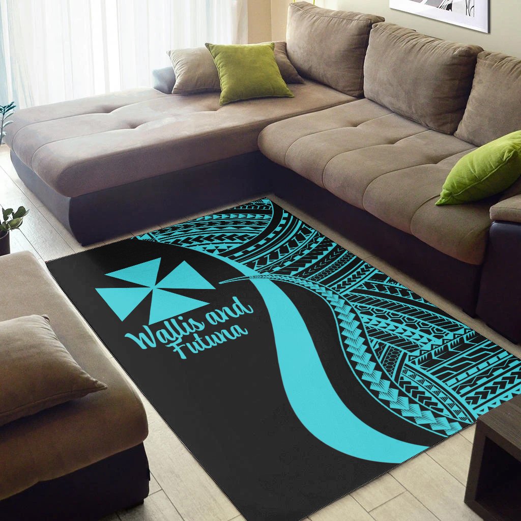 Wallis and Futuna Area Rug - Turquoise Polynesian Tentacle Tribal Pattern
