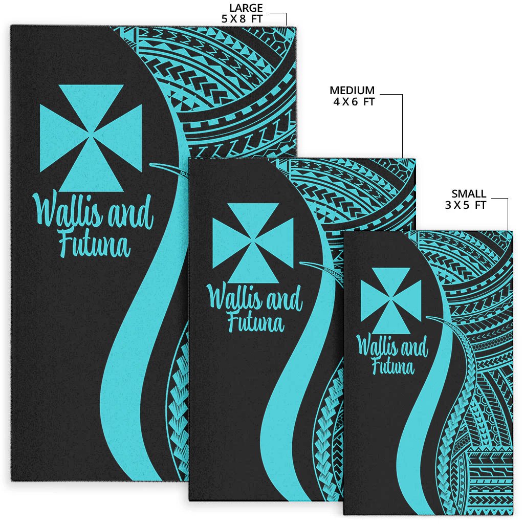 Wallis and Futuna Area Rug - Turquoise Polynesian Tentacle Tribal Pattern