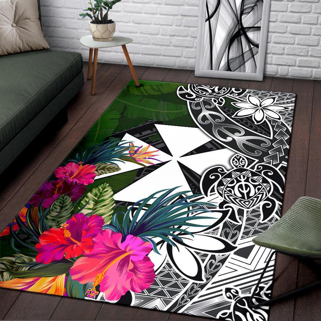 Wallis And Futuna Area Rug - Turtle Plumeria Banana Leaf